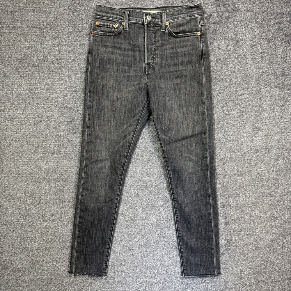 Levi's Wedgie Skinny Jeans Womens 28 High Rise Button Fly‎ Faded Black Raw Hem